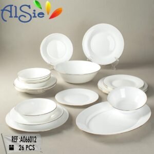 AlSie طقم الأواني البيضاء من البورسلين (26 قطعة) من