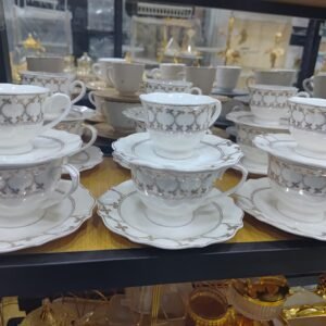 سارفيس كوب وصحن 24 قطعة أبيض ذهبي