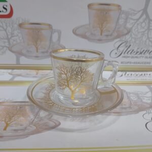 طقم الكؤوس الزجاجية المزخرفة بالذهب