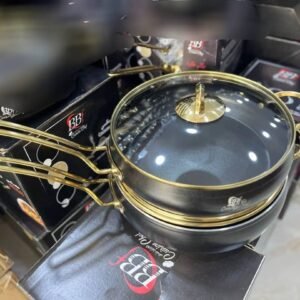 طقم مقالي  BBF الفاخر بغطاء زجاجي – لون أسود بلمسة ذهبية