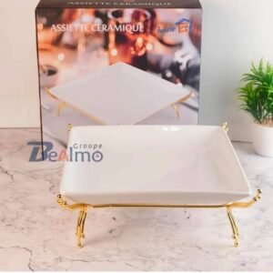 حاملة كيك معدنية مربعة سيراميك باللون الذهبي