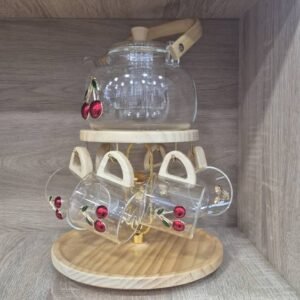 طقم الشاي الزجاجي المزخرف بالكرز