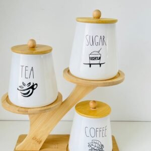 طقم برطمانات سيراميك للشاي والسكر والقهوة – 3 قطع