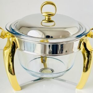 صحن تقديم حراري بزجاج وغطاء معدني فاخر