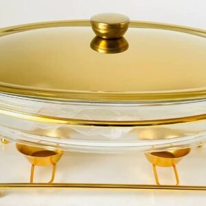 صحن تقديم حراري دائري ستانلس ستيل بلمسات ذهبية