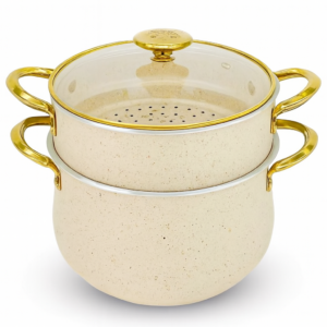 طقم قدور بخاري مزدوج فاخر بمقابض ذهبية 4لتر