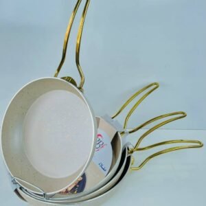 (تباع بالقطعة ايضا)طقم مقالي غير لاصقة أنيق بأربع أحجام مع مقابض ذهبية