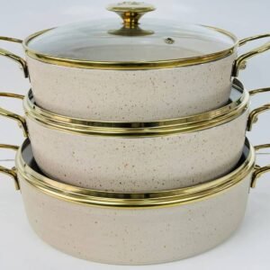 طقم قدور طهي فاخر بثلاثة أحجام مع لمسات ذهبية