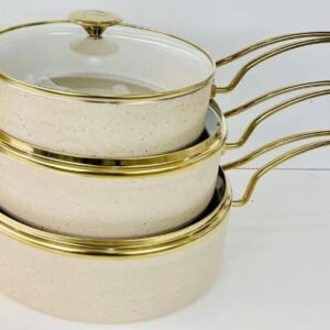 طقم أواني طهي فاخرة بثلاثة أحجام بلمسات ذهبية