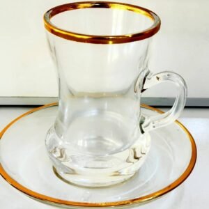 طقم فناجين شاي زجاجي فاخر بحواف ذهبية – 6 قطع