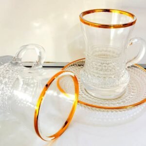 طقم فناجين شاي زجاجي فاخر بحواف ذهبية – 6 قطع