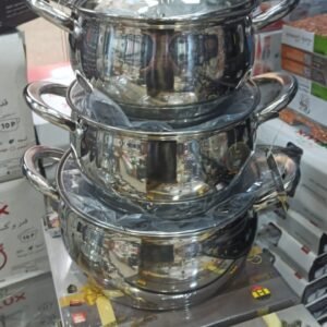 طقم قدور ستانلس ستيل فاخر مع أغطية زجاجية – 3 قطع